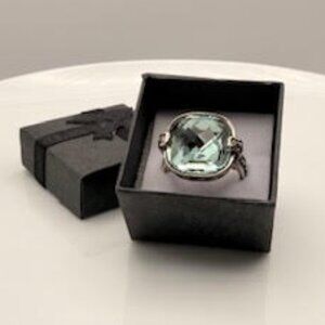 Brighton Glass Faceted Statement |  Greenish Blue Center Stone Ring Size 8.5